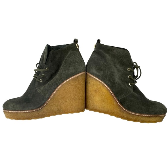TORY BURCH Vicki Olive Suede Gum Sole Wedge Platform Ankle Booties - Sz 9 - Picture 13 of 15